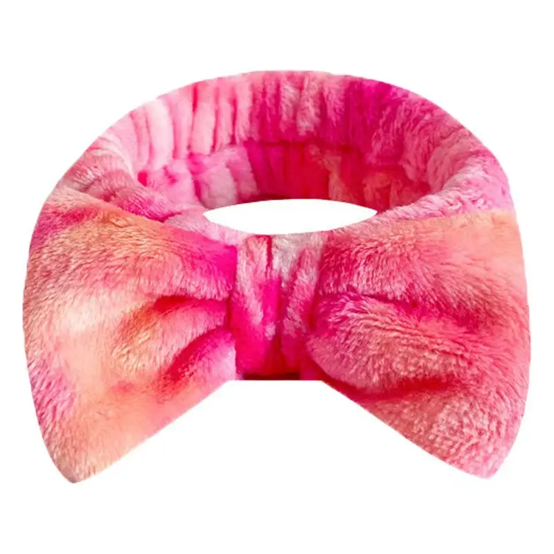 Flannel Bow Hair Bands Gradient Rainbow Women's Face Spa