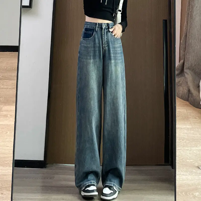 Women Wide Leg Jeans High Waist Slimming Blue 185-165cm - Image 13