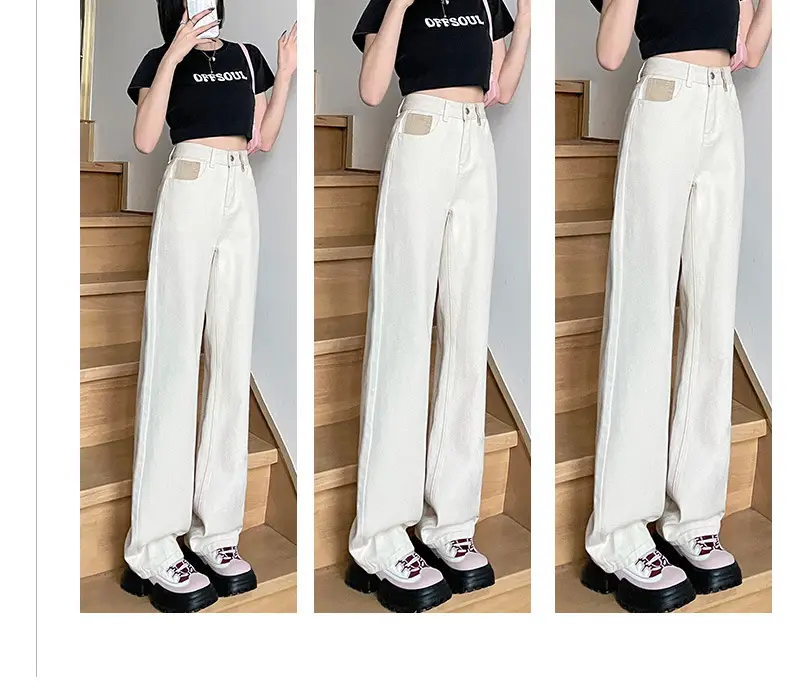 Women Wide Leg Jeans High Waist Slimming Blue 185-165cm — feature 13
