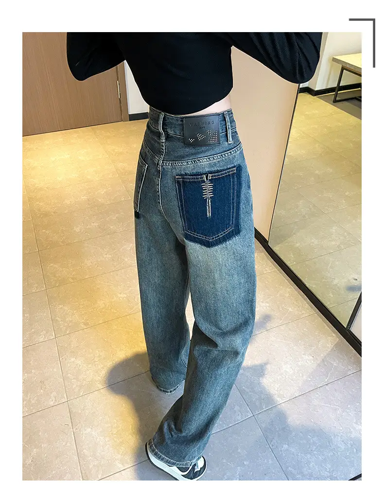 Women Wide Leg Jeans High Waist Slimming Blue 185-165cm — feature 15