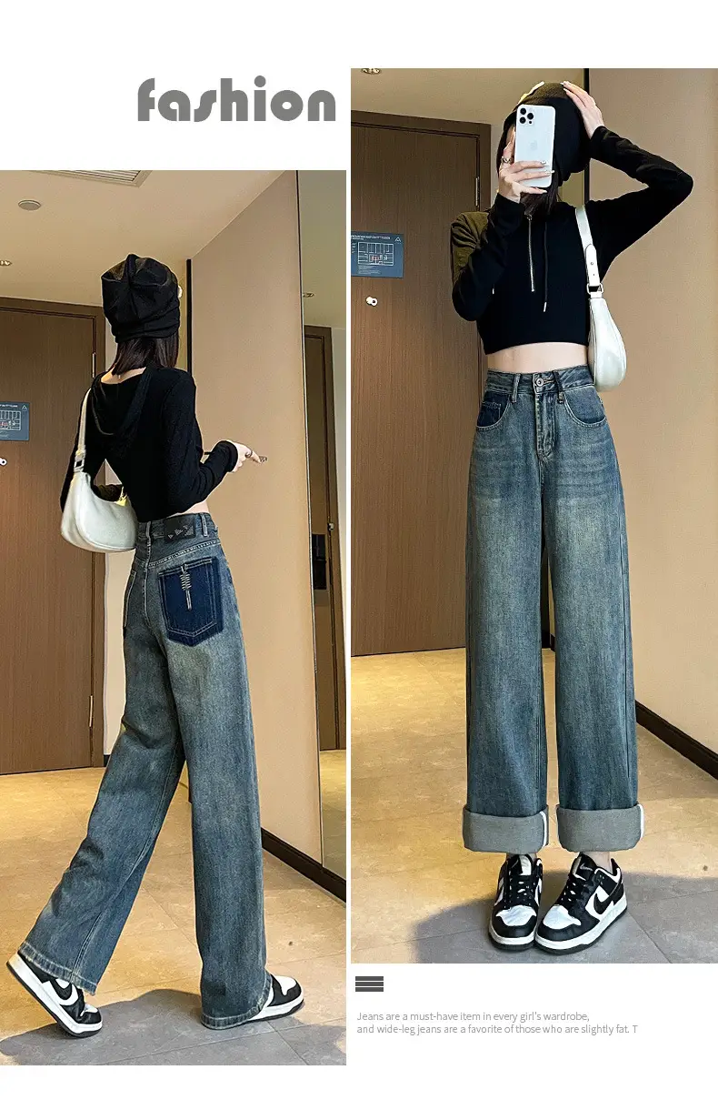 Women Wide Leg Jeans High Waist Slimming Blue 185-165cm — feature 16