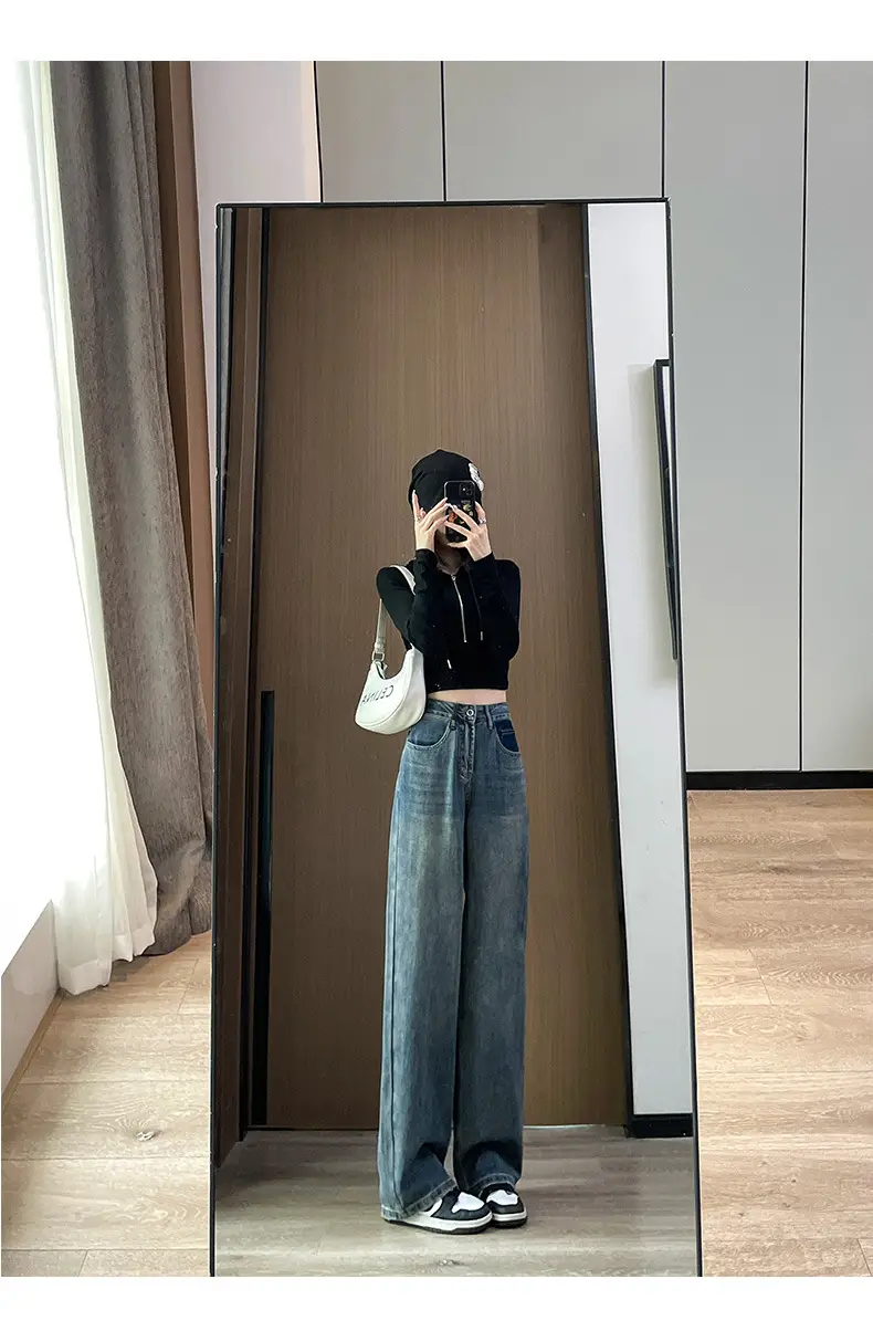 Women Wide Leg Jeans High Waist Slimming Blue 185-165cm — feature 17