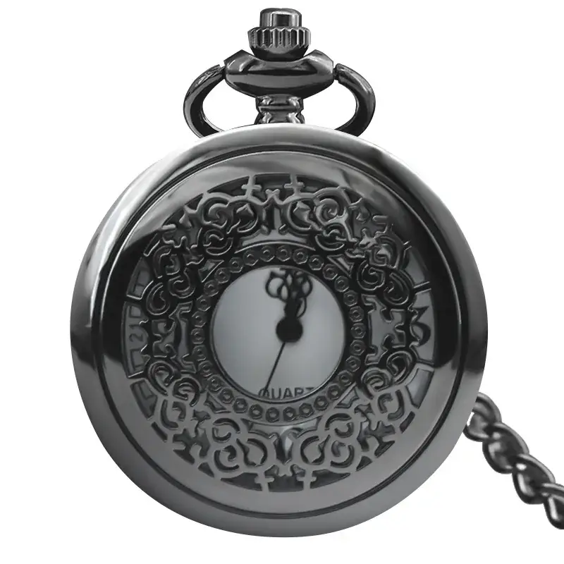 Vintage Hollow Classic Window Dial Quartz Pocket Watch Cool Black Chinese Aristocratic Style - Image 7