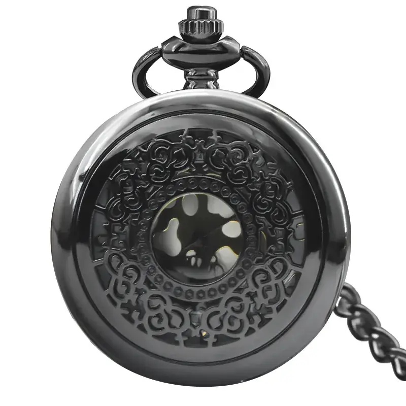 Vintage Hollow Classic Window Dial Quartz Pocket Watch Cool Black Chinese Aristocratic Style - Image 8
