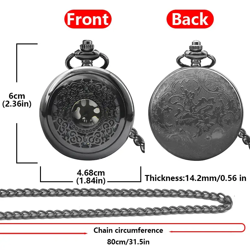 Vintage Hollow Classic Window Dial Quartz Pocket Watch Cool Black Chinese Aristocratic Style — feature 10