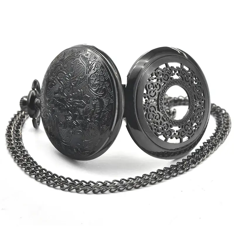 Vintage Hollow Classic Window Dial Quartz Pocket Watch Cool Black Chinese Aristocratic Style — feature 2