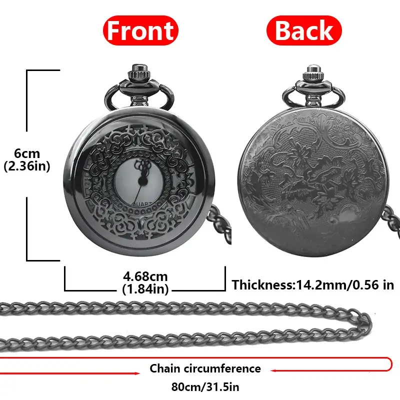Vintage Hollow Classic Window Dial Quartz Pocket Watch Cool Black Chinese Aristocratic Style — feature 6