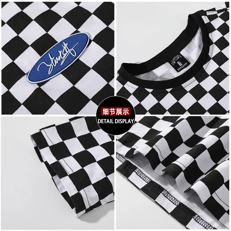 Hong Kong Style Checkerboard T-Shirt Long Sleeve Casual - Image 3
