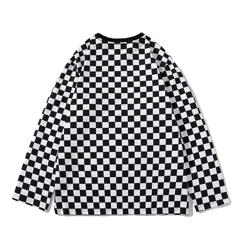 Hong Kong Style Checkerboard T-Shirt Long Sleeve Casual - Image 4