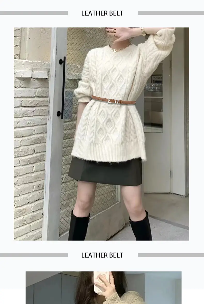 Brown Leather Belt for Men Women Couples Hong Kong Style Jeans — feature 1