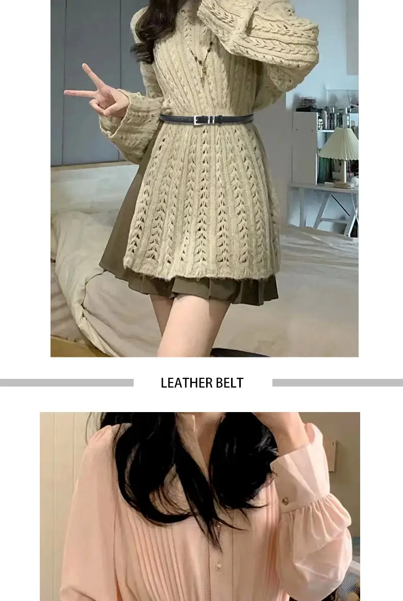 Brown Leather Belt for Men Women Couples Hong Kong Style Jeans — feature 2