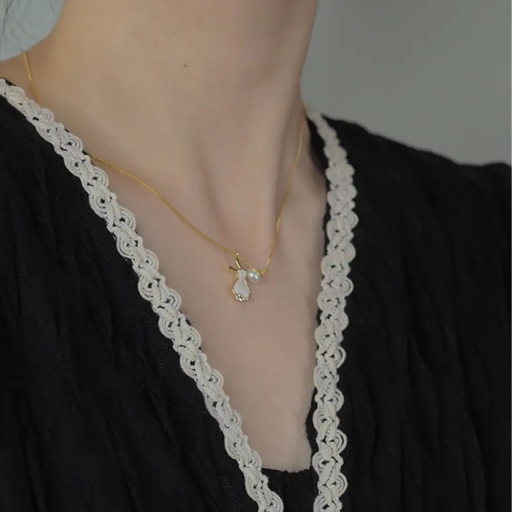 14K Gold Plated Pearl Pendant Necklace for Women