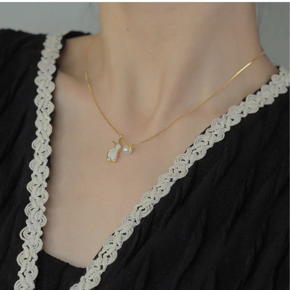 14K Gold Plated Pearl Pendant Necklace for Women