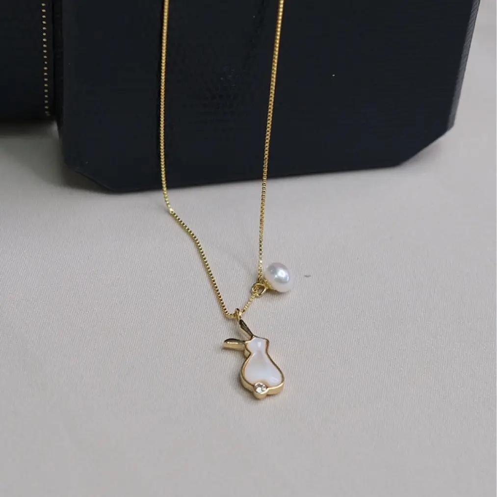 14K Gold Plated Pearl Pendant Necklace for Women