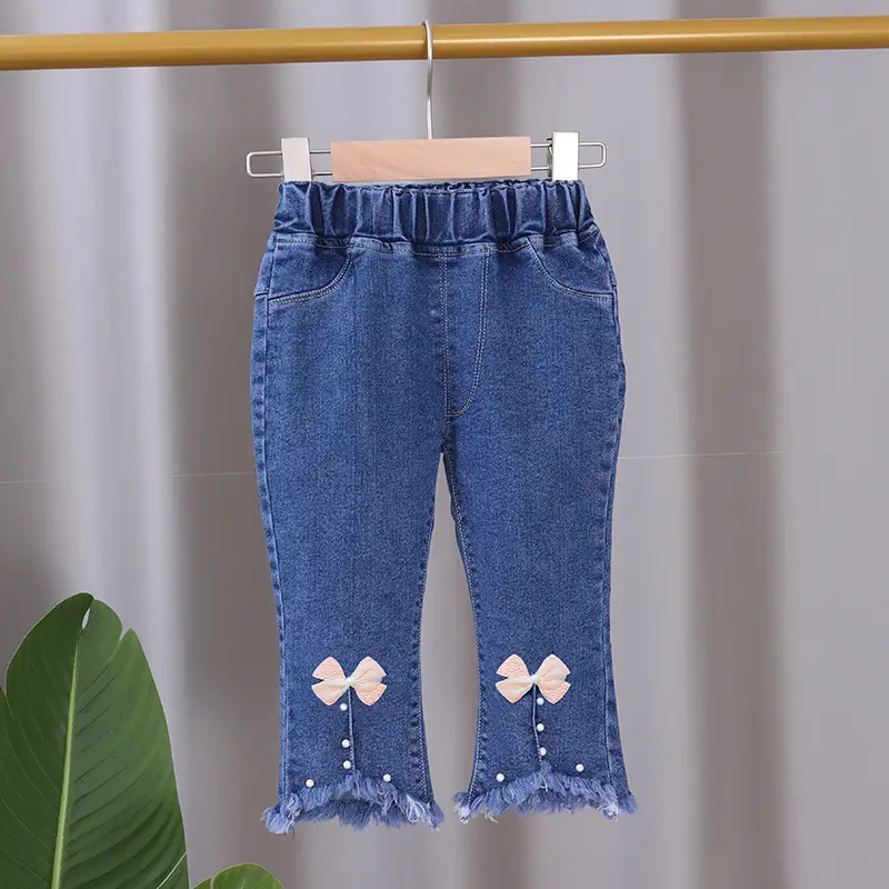 Girls Denim Flared Pants with Bow Embroidery 2024 - Image 4