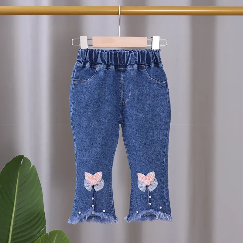 Girls Denim Flared Pants with Bow Embroidery 2024 - Image 5