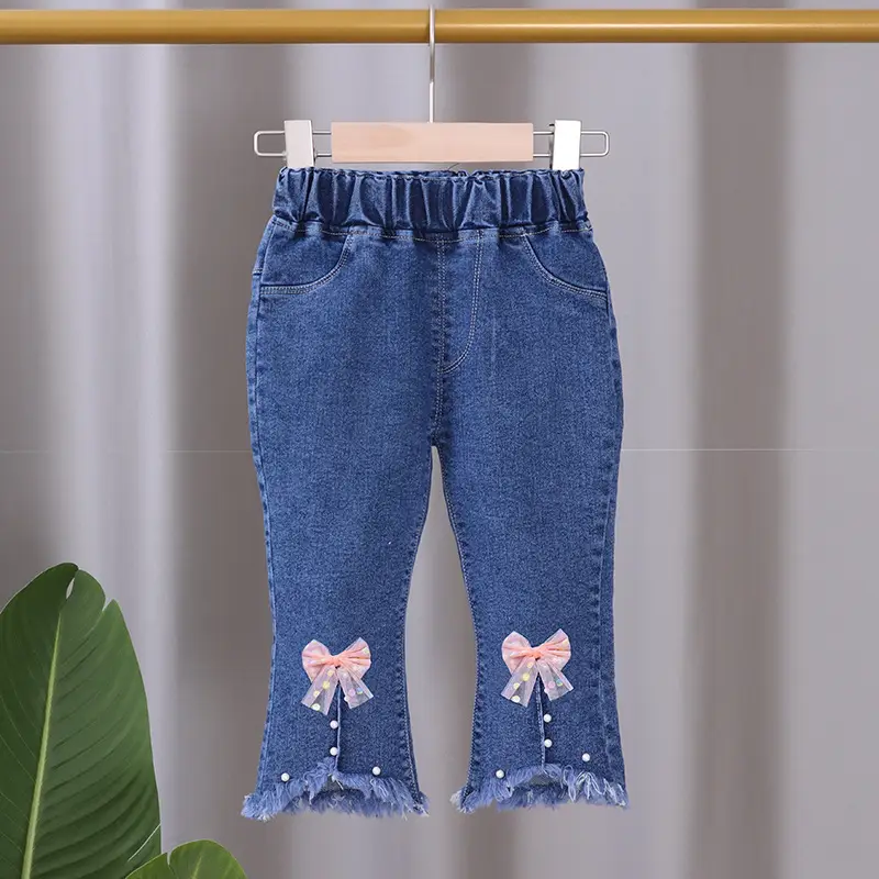 Girls Denim Flared Pants with Bow Embroidery 2024 - Image 6