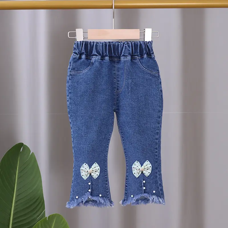 Girls Denim Flared Pants with Bow Embroidery 2024 - Image 7