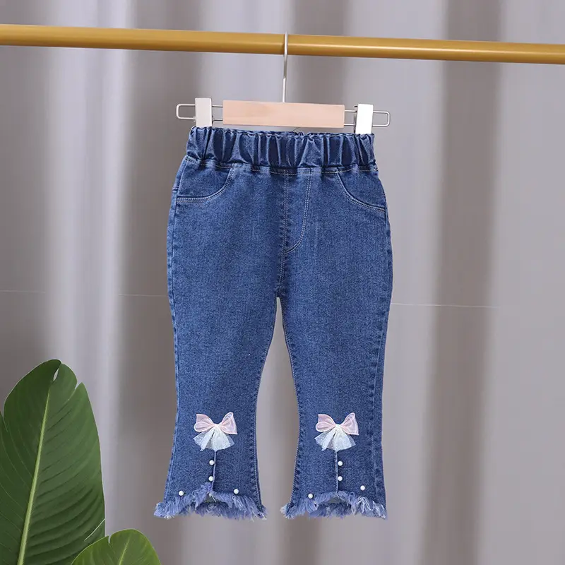 Girls Denim Flared Pants with Bow Embroidery 2024 — feature 5