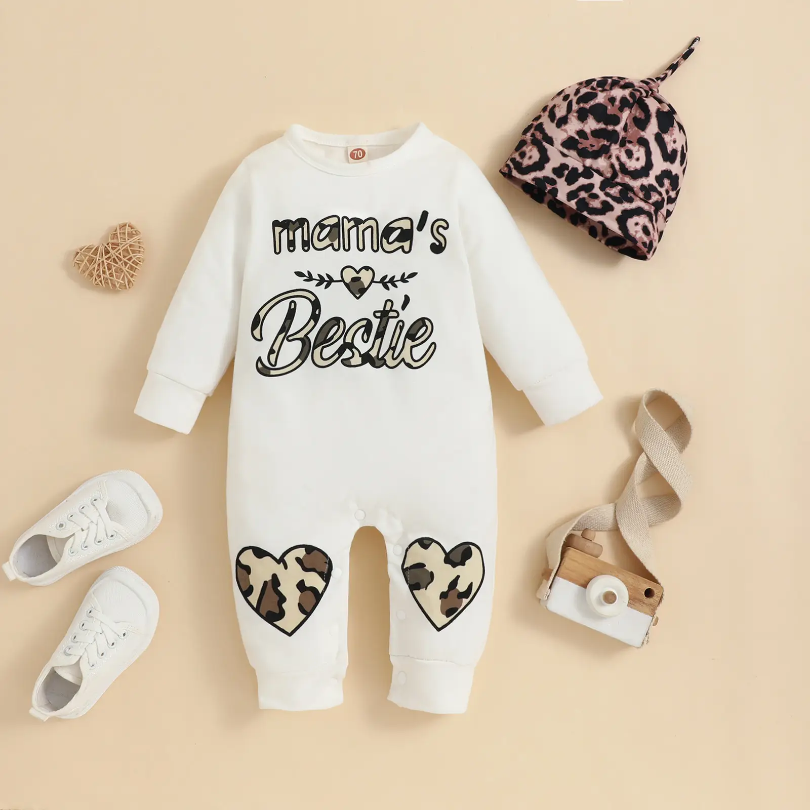 Baby Love Long Sleeve Cotton Climbing Suit White Heart Design — feature 3