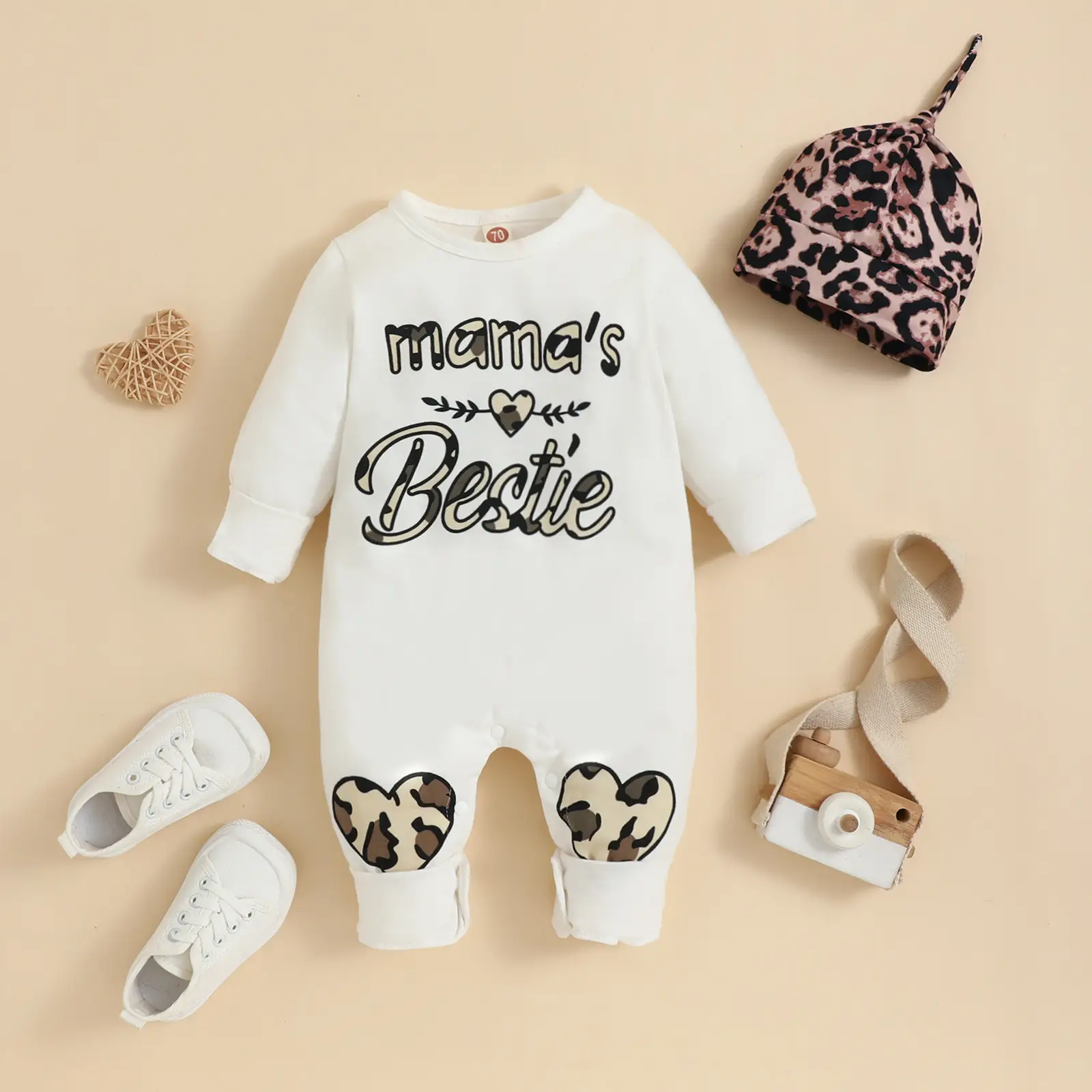 Baby Love Long Sleeve Cotton Climbing Suit White Heart Design — feature 4