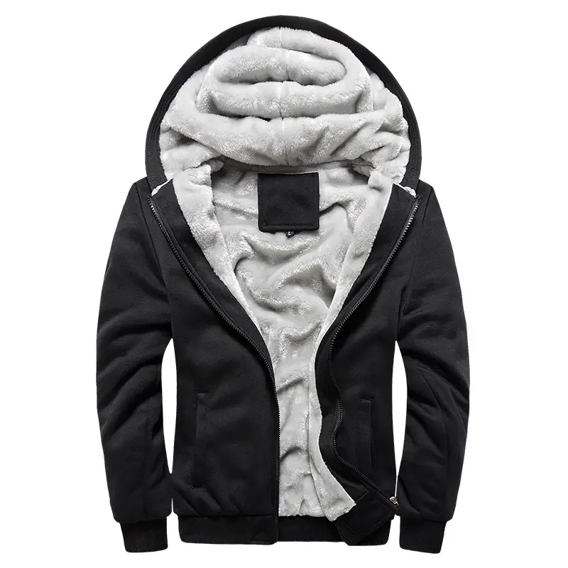 Men's Black Grey Hooded Fleece Jacket Large Winter Sports - Image 6