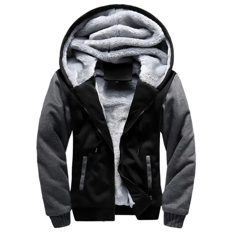 Men's Black Grey Hooded Fleece Jacket Large Winter Sports — feature 15