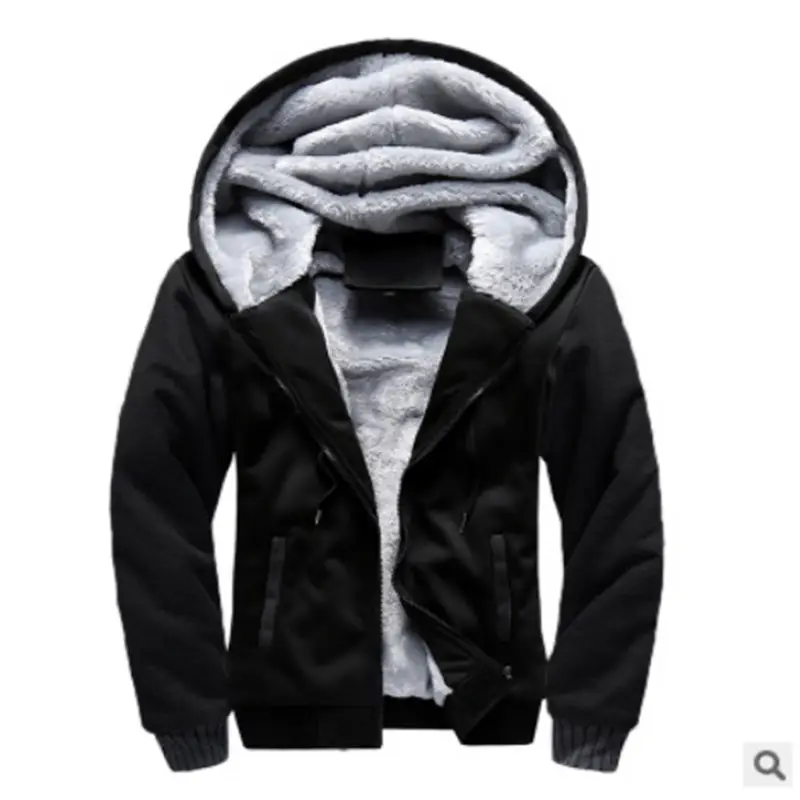Men's Black Grey Hooded Fleece Jacket Large Winter Sports - Image 3