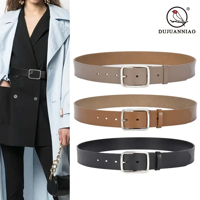 Women Genuine Leather Belt with Pin Buckle Brown Black