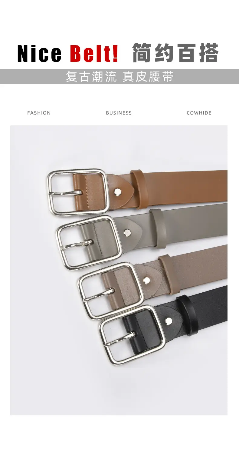 Women Genuine Leather Belt with Pin Buckle Brown Black — feature 14