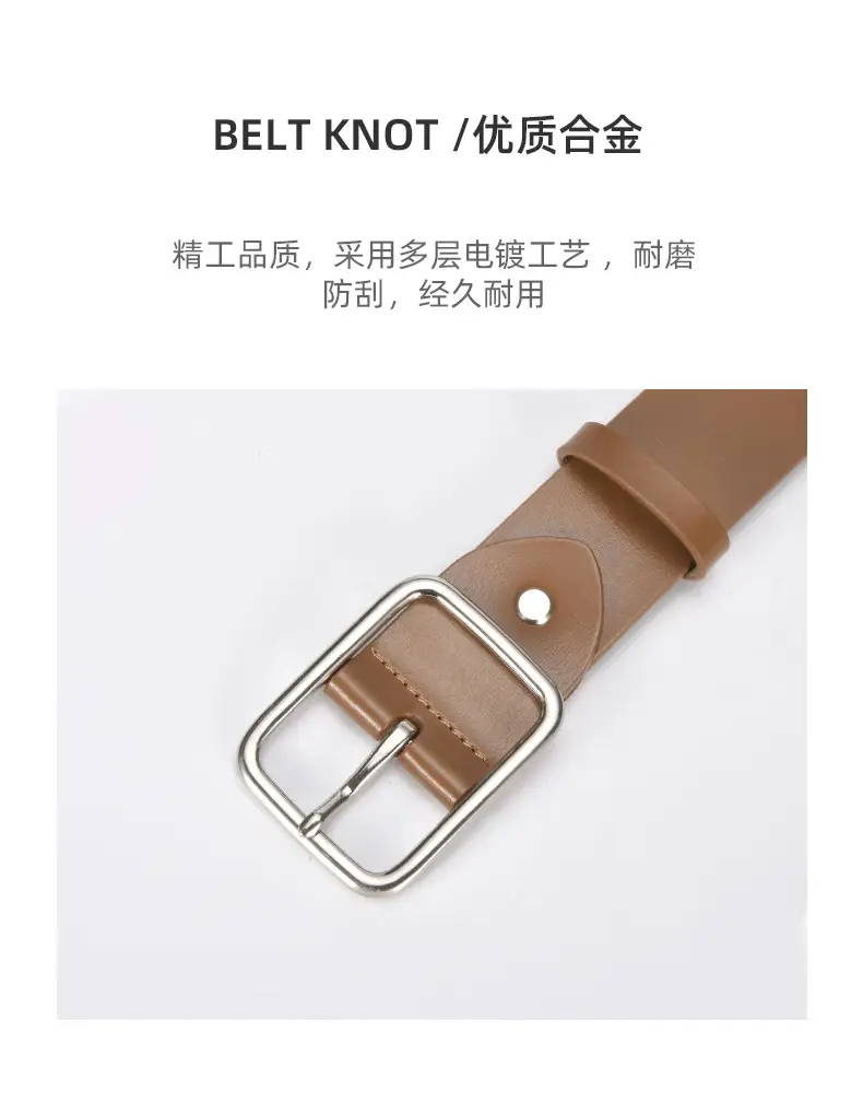 Women Genuine Leather Belt with Pin Buckle Brown Black — feature 17