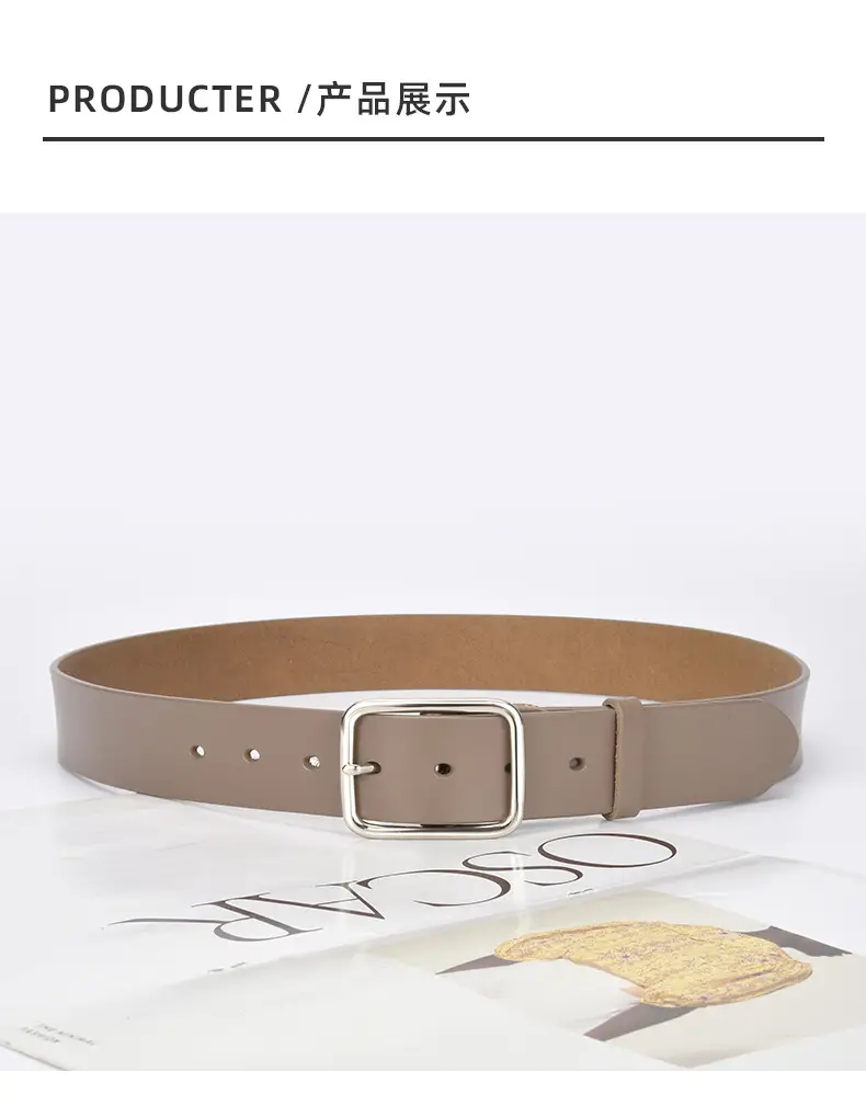 Women Genuine Leather Belt with Pin Buckle Brown Black — feature 20