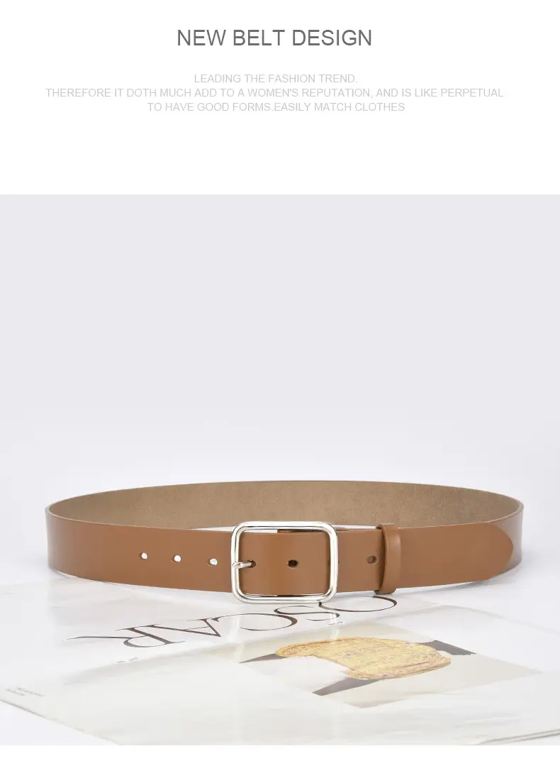 Women Genuine Leather Belt with Pin Buckle Brown Black — feature 21