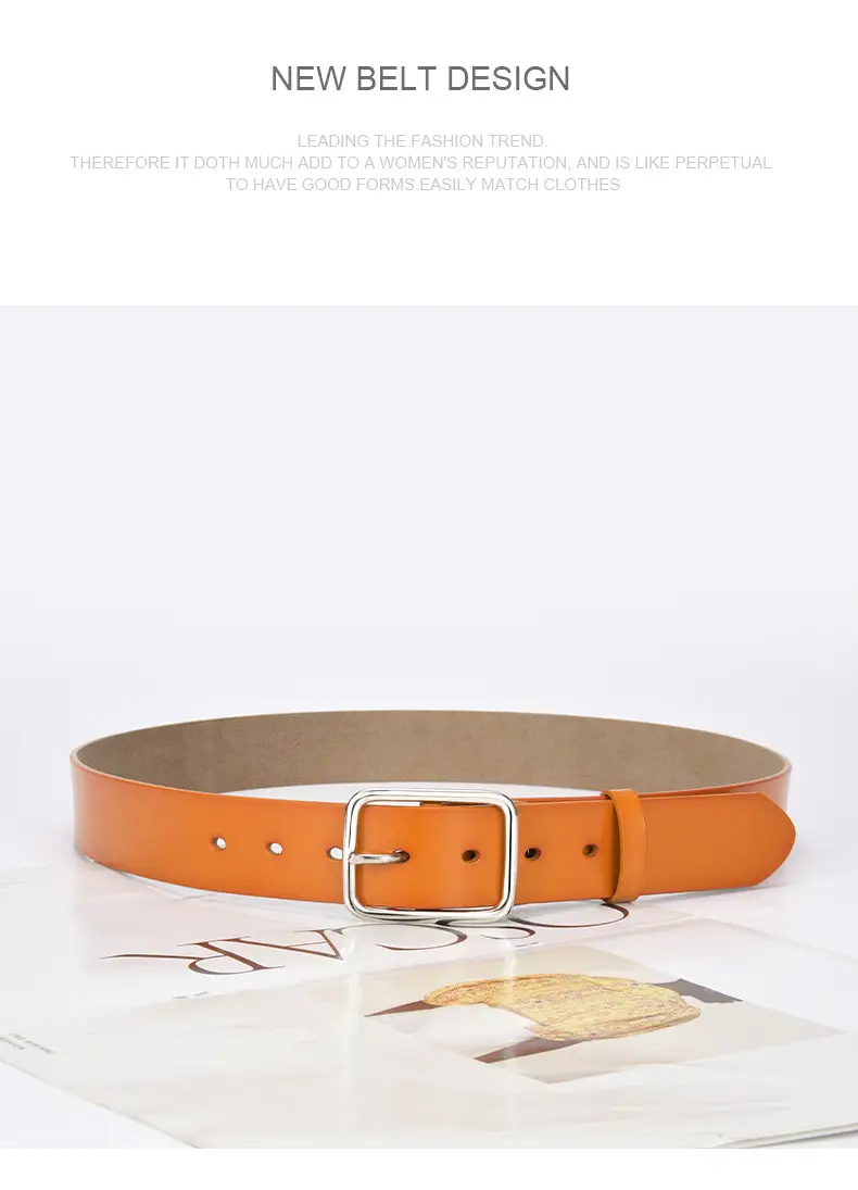 Women Genuine Leather Belt with Pin Buckle Brown Black — feature 22