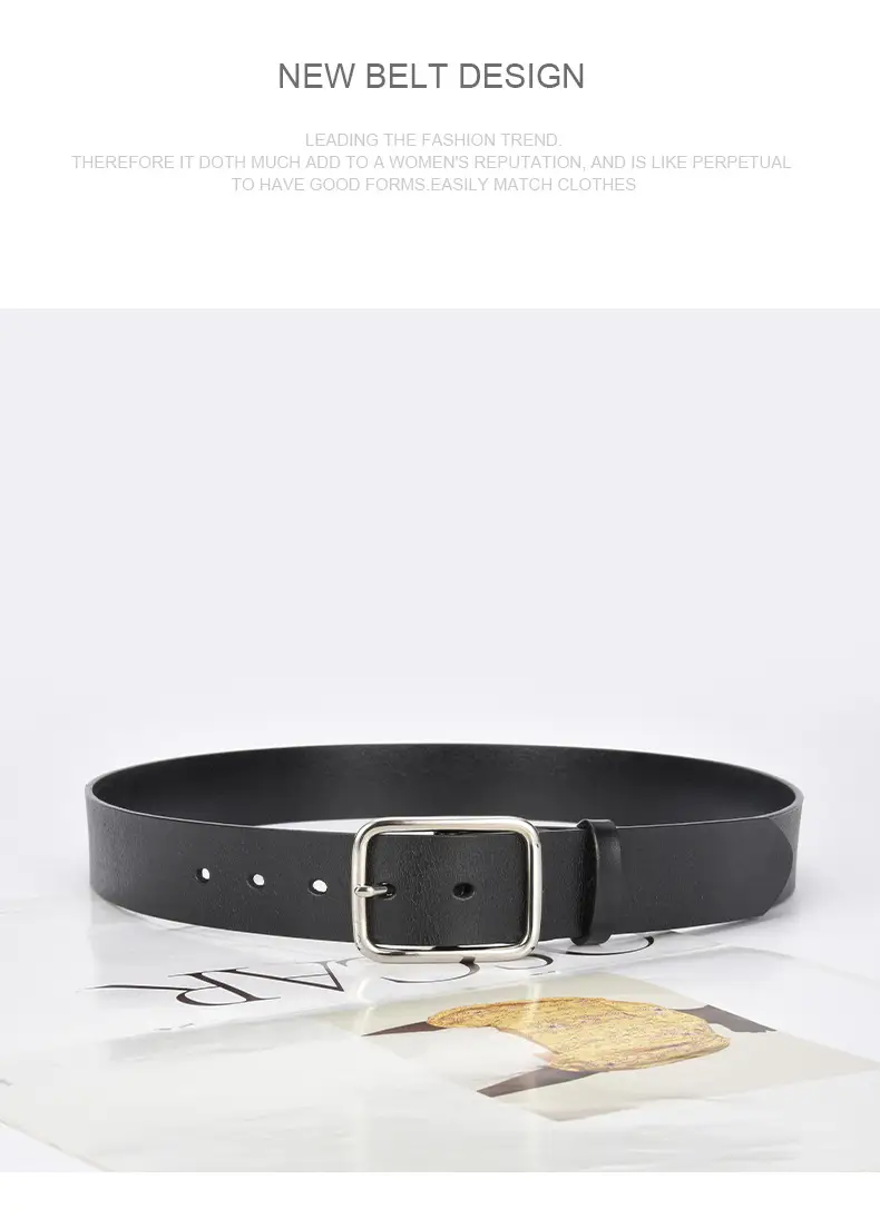 Women Genuine Leather Belt with Pin Buckle Brown Black — feature 24