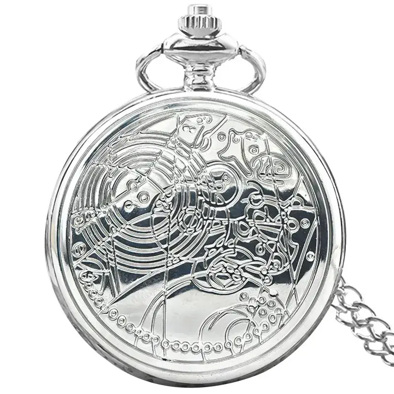 Retro Quartz Pocket Watch Large Geometric Chart Chain Necklace