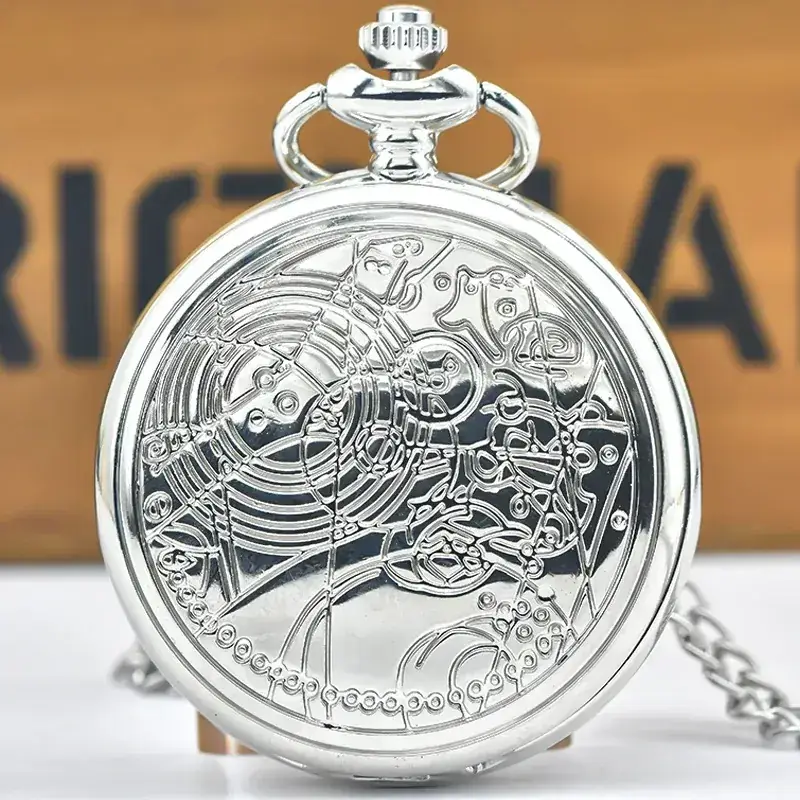 Retro Quartz Pocket Watch Large Geometric Chart Chain Necklace