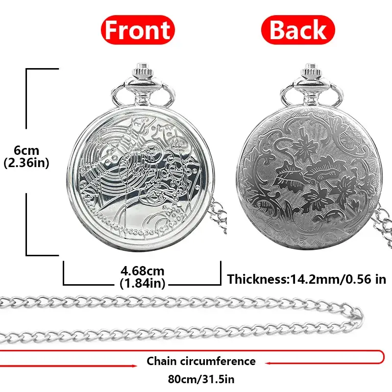 Retro Quartz Pocket Watch Large Geometric Chart Chain Necklace — feature 9