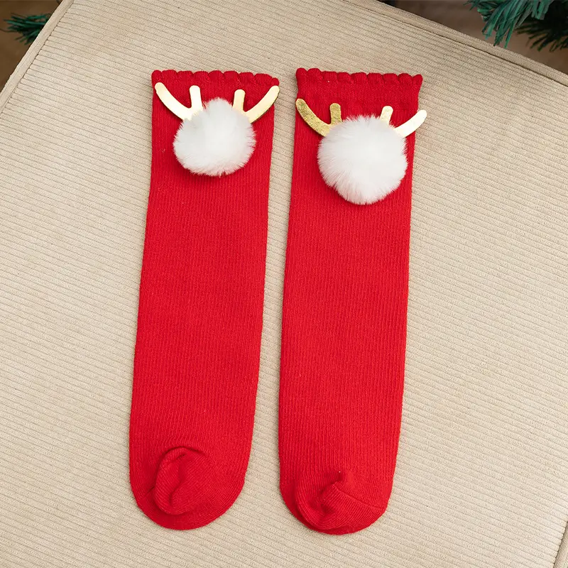 New Year Red Bow Kids Mid Socks Houndstooth Design - Image 2