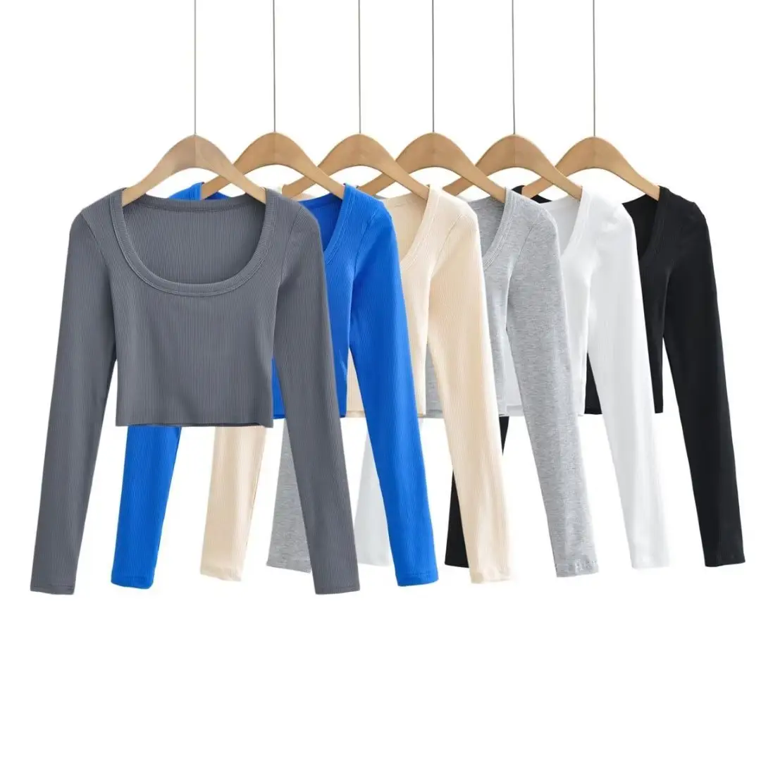 Black Long Sleeve Round Neck Slimming T-Shirt for Women - Image 9