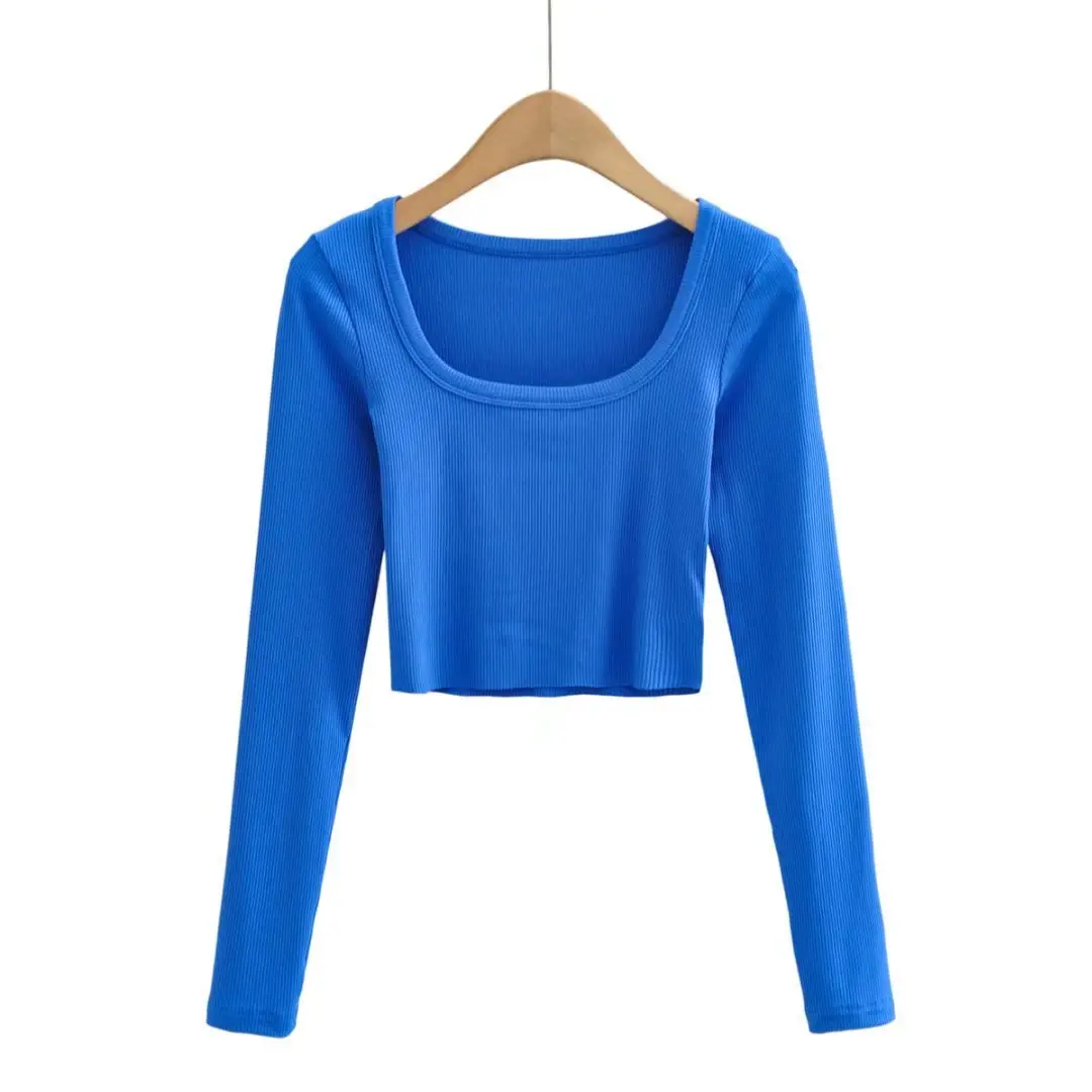 Black Long Sleeve Round Neck Slimming T-Shirt for Women - Image 10