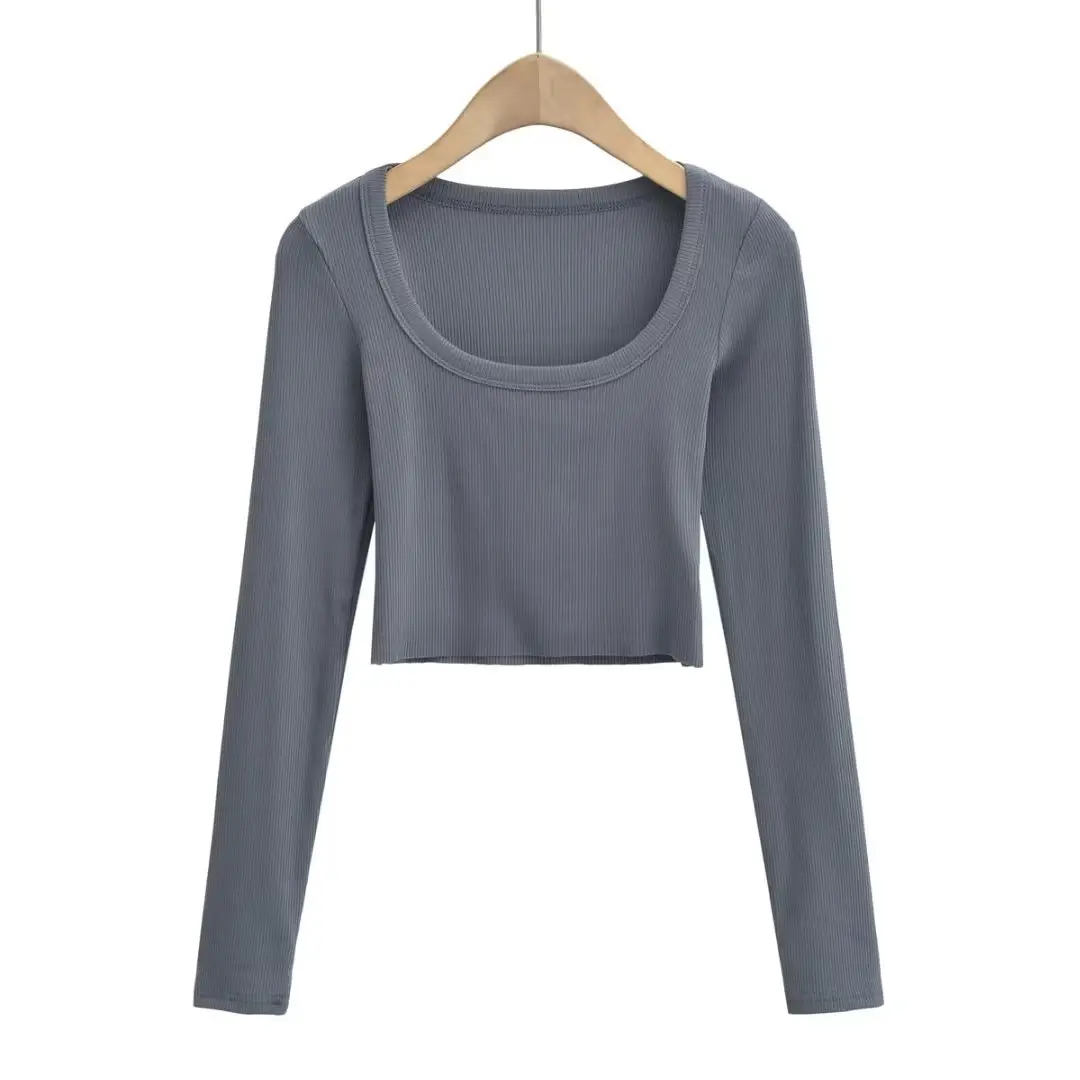 Black Long Sleeve Round Neck Slimming T-Shirt for Women — feature 10