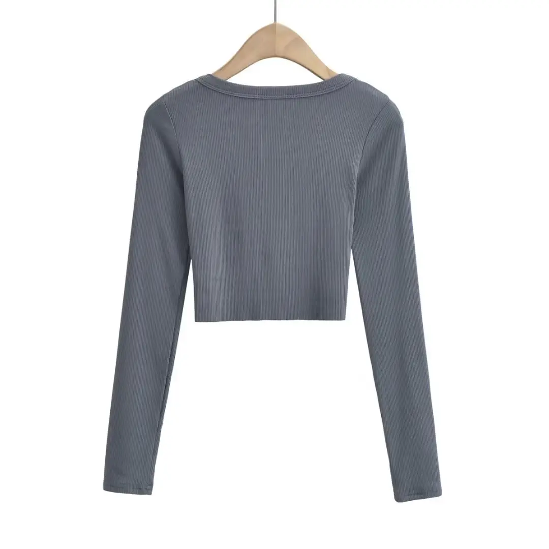 Black Long Sleeve Round Neck Slimming T-Shirt for Women — feature 11