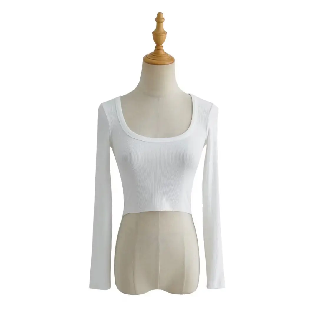 Black Long Sleeve Round Neck Slimming T-Shirt for Women — feature 3