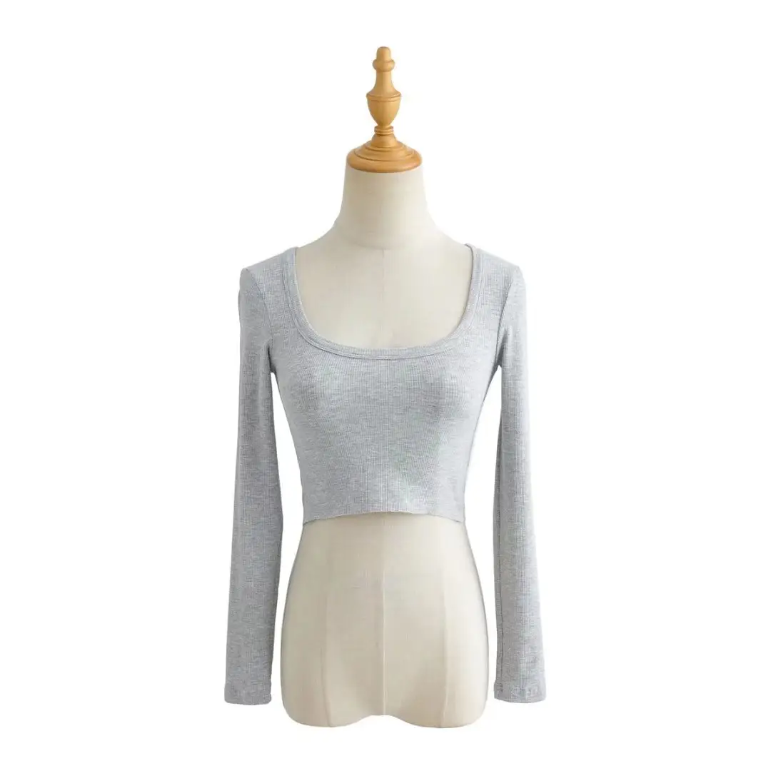 Black Long Sleeve Round Neck Slimming T-Shirt for Women — feature 5