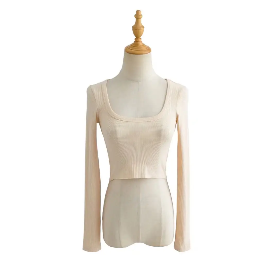 Black Long Sleeve Round Neck Slimming T-Shirt for Women — feature 6