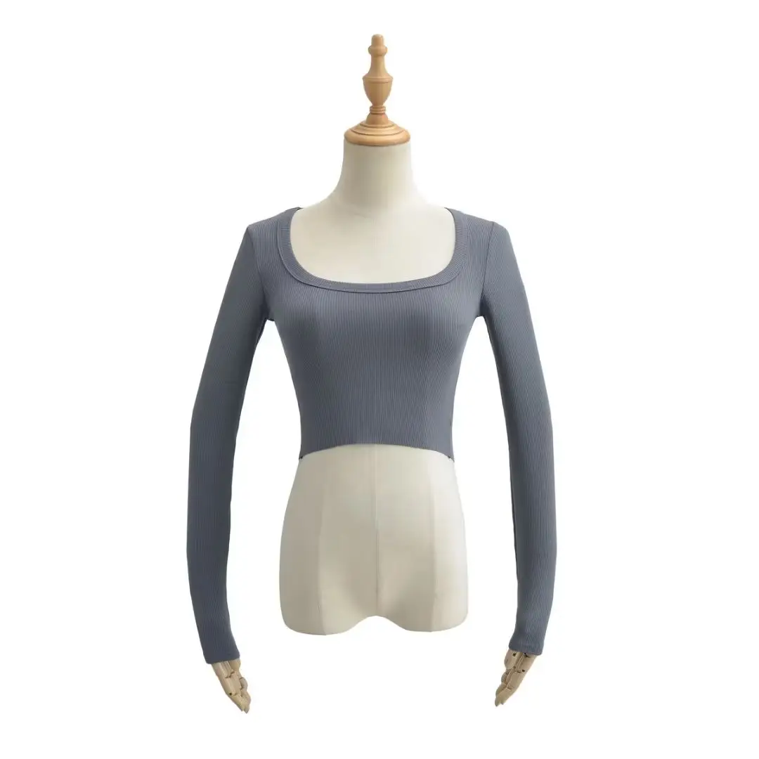 Black Long Sleeve Round Neck Slimming T-Shirt for Women — feature 8