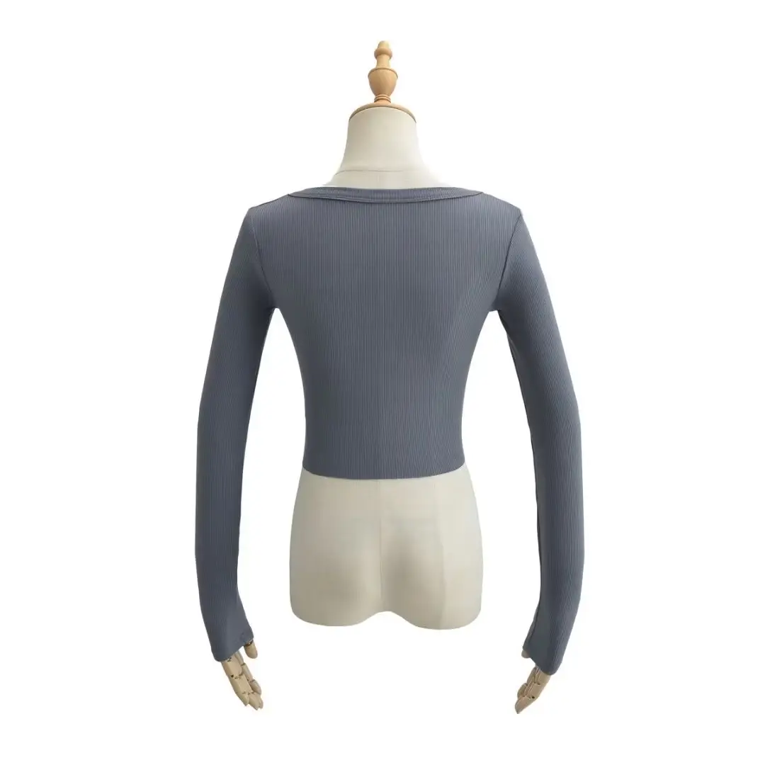 Black Long Sleeve Round Neck Slimming T-Shirt for Women — feature 9