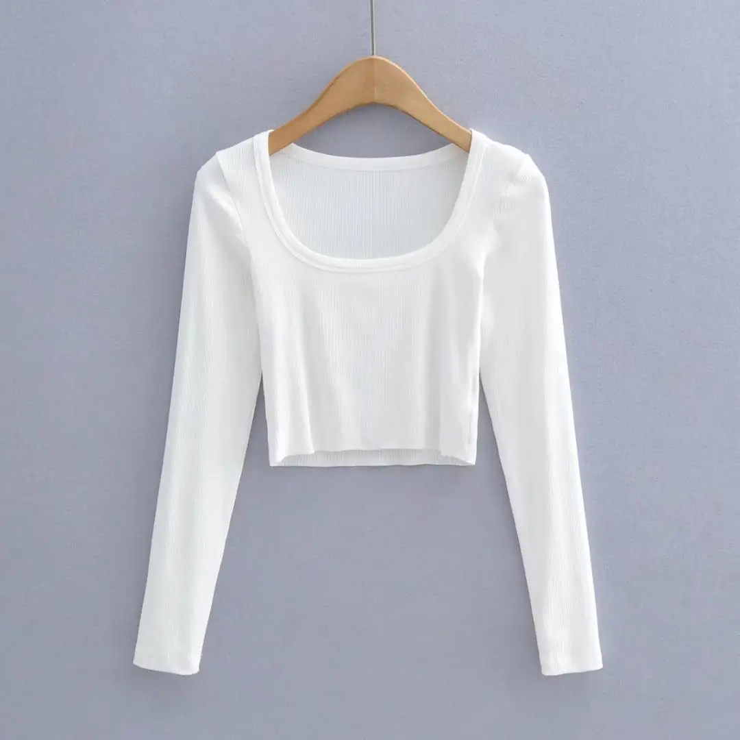 Black Long Sleeve Round Neck Slimming T-Shirt for Women - Image 2