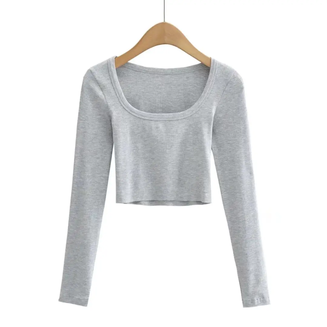 Black Long Sleeve Round Neck Slimming T-Shirt for Women - Image 3